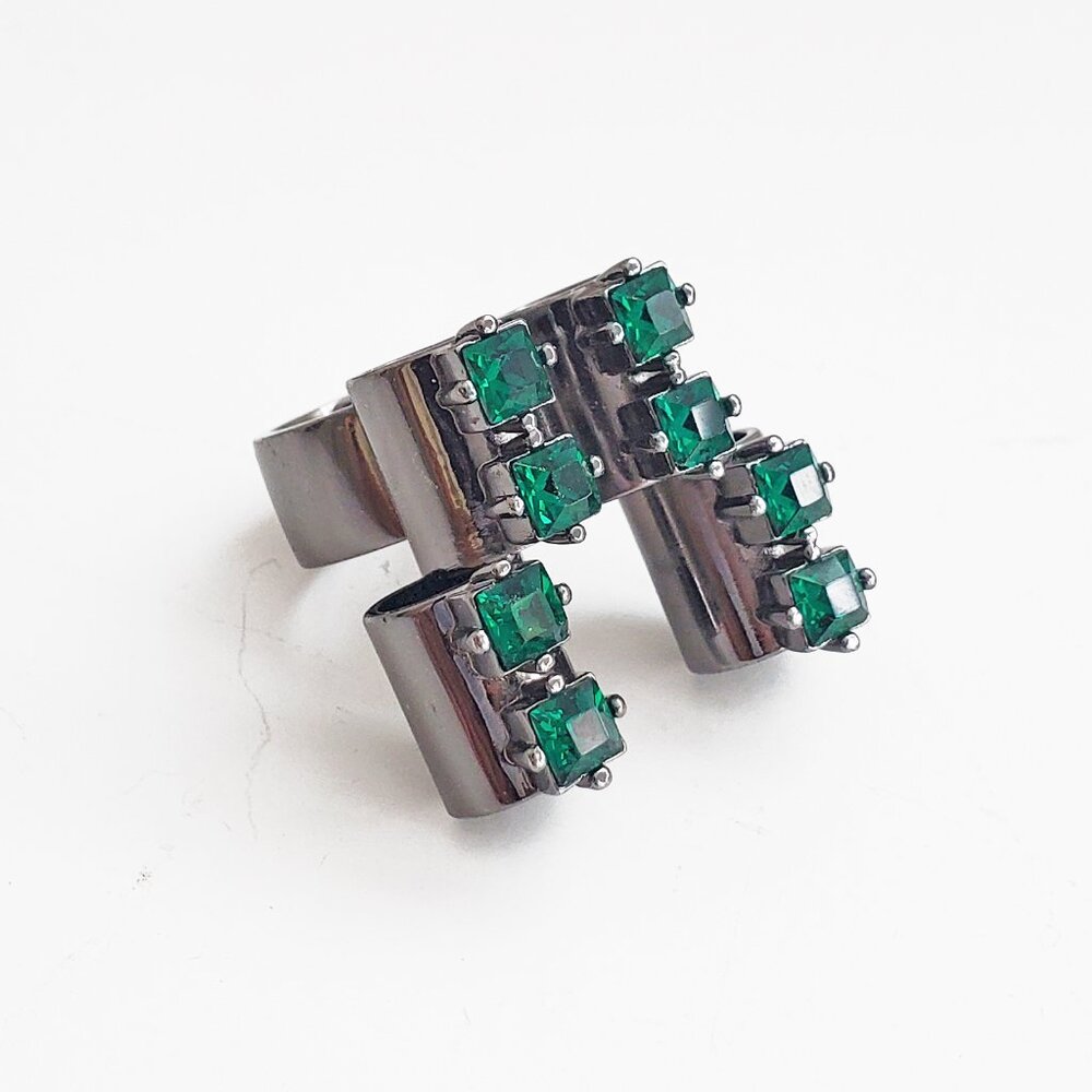 Mawi of London Jewelry Gunmetal Emerald Green Ring NWOT SIZE 7